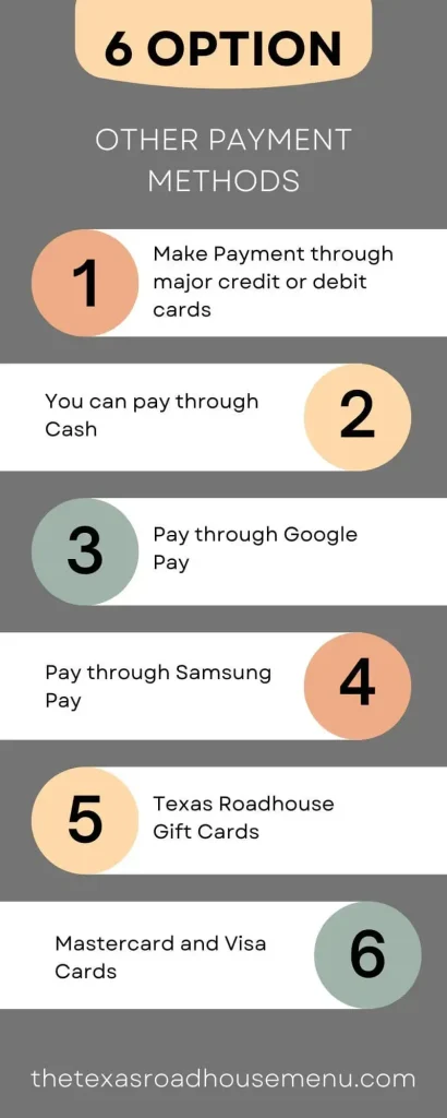 Additional methods to pay at Texas Roadhouse