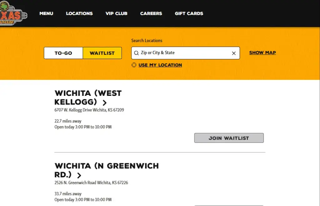 Make reservation through Texas Roadhouse official website